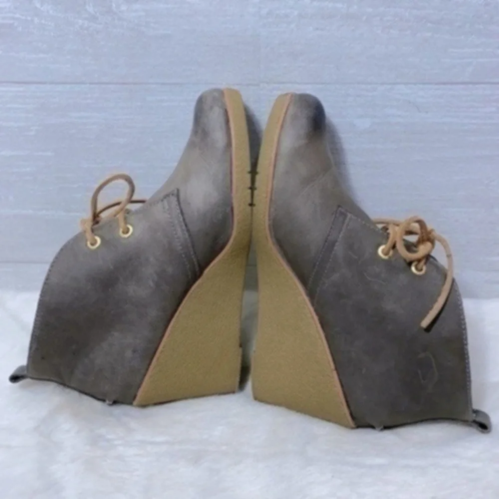 Sperry Women's Harlow Burnished Leather Wedge Bootie Size 7.5M Color GRAPHITE